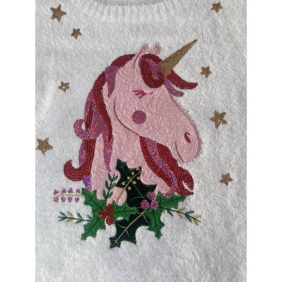 Margaux & Lexi Girls Sequin Unicorn Pullover Holiday Sweater Sz L 14 New - Picture 3 of 7